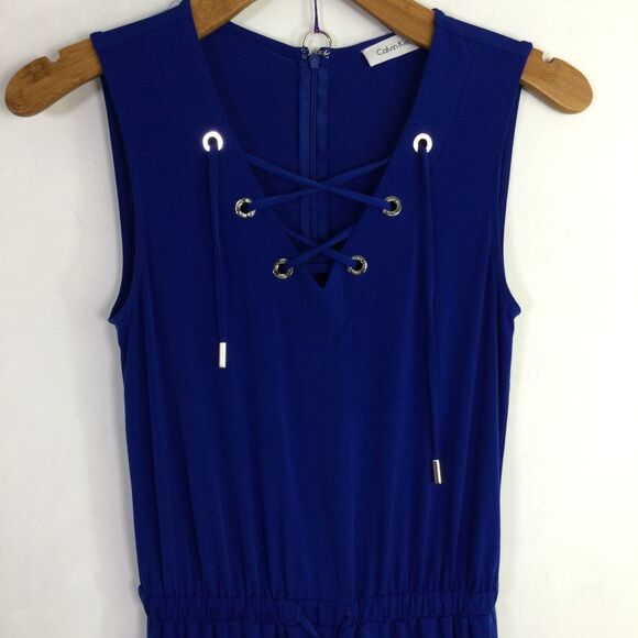 Calvin Klein Women's One-Piece Jumpsuit V-Neck Tie Waist Sleeveless Blue Size 2 - Picture 5 of 16